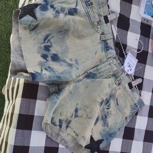 Trendy Tie-Dye Denim Shorts with Star Details